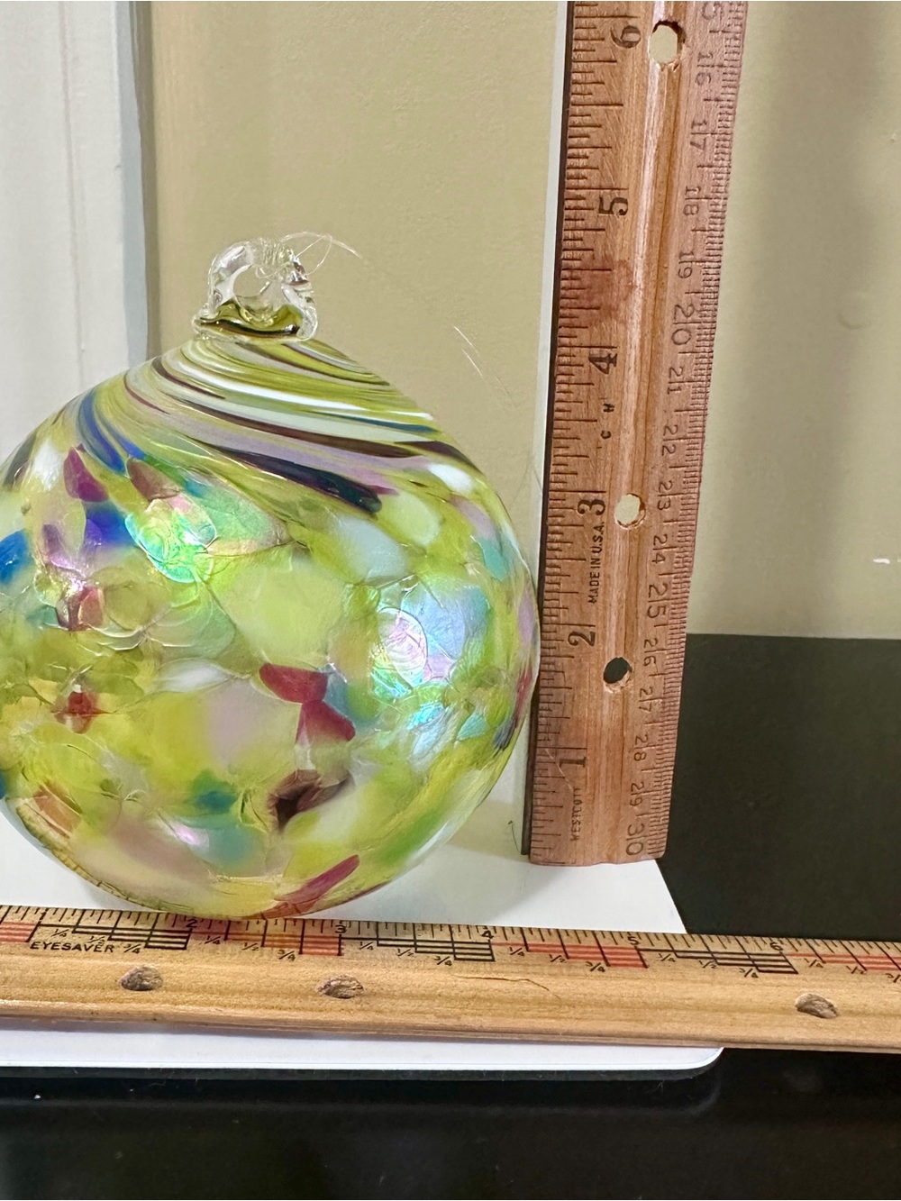5” Iridescent Blown Art Glass Witch Ball Friendship Ball Multicolor Hanging Orb - Picture 7 of 11
